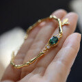 wholesale 18k gold-plated sterling silver natural emerald bamboo bracelet, elegant and stylish minimalist bangle-0-3