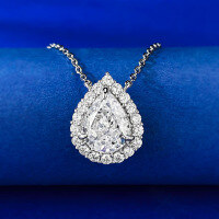 wholesale Metal material first: Mu Jing Jewelry New High Carbon Diamond 8*10mm Pear Shape Teardrop Necklace Women's Collarbone Chain European and American Style Pendant-N321 White Diamond >925 Silver