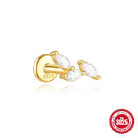 wholesale S925 Sterling Silver Marquise Geometric Ear Cartilage Stud with Diamond, Threaded Flat Top, and Fringe Tassel-Single gold #7