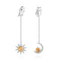 wholesale S925 Sterling Silver Fashion Sun Moon Earrings Natural Gemstone Crystal Garnet Topaz Long Drop Colorful Gem Earrings-0-3