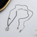 wholesale Metal S925 Sterling Silver Round Pendant Letter M Necklace Versatile Retro Trendy Internet Celebrity Ins Hip-hop Collarbone Chain Jewelry for Women-0-2