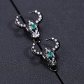 wholesale S925 Silver Designer-style Shan Hai Jing Bull Head Earrings Dark Retro Style High-end Green Agate Ear Studs Earrings-0-3