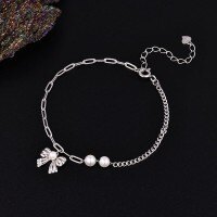 Adjustable Rose Zircon Bracelet in Metal, Women's Minimalist Luxury Handchain-925 silver + zircon  925 silver