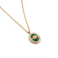 wholesale New Japanese-style 925 Sterling Silver Gold-Plated Natural Malachite Necklace for Women, Versatile and Luxurious Small Design-Malachite Korean necklace>925 silver