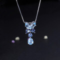 wholesale S925 Sterling Silver Natural Topaz Necklace, Fashionable Luxurious High-End Sense Pure Silver Inlaid Natural Gemstone Pendant-0-1