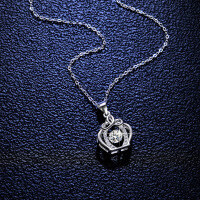 S925 Silver Moissanite Crown Pendant Necklace with Moving Heart-50% Zircon Chain  925 Silver