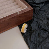 wholesale Sterling silver and gold-plated, adjustable open ring with contrasting pattern, women's trendy and versatile ring-Sterling silver (opening adjustable)