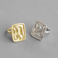 wholesale S925 Sterling Silver Gold-Plated Korean Style Geometric Smooth Square Adjustable Open Ring for Women-0-0