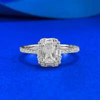 wholesale S925 Silver New Rectangular Zircon Ring for Women, High-End Fashion Ring Popular in Live Streams-R1423 White Diamond Ring Size 7