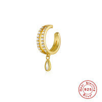 wholesale S925 Sterling Silver Double Row Diamond-Studded Ear Clips with Drop Zirconia for Work Attire-Single gold 925 silver