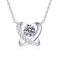 S925 Sterling Silver Moissanite Women's Necklace, Heart Butterfly, Fashion Versatile Beating Heart Design-6.5mm high-carbon stone  925 silver