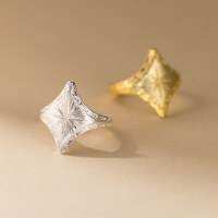 wholesale S925 Sterling Silver Retro Light Luxury Brushed Four-Pointed Star Ring Openable Design Women's Jewelry R01793-S925 silver ring gold opening adjustable