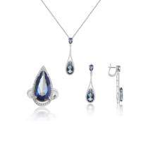 wholesale S925 Sterling Silver Crystal Jewelry Set with Teardrop Pear-Shaped Gemstones in Style, Including Ring, Earrings, and Pendant-6*9mm crystal pendant
