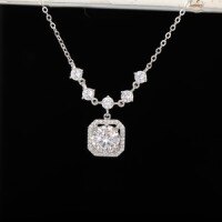 925 Sterling Silver Purple Moissanite Square Pendant Necklace-S925 sterling silver + 2-carat white moissanite