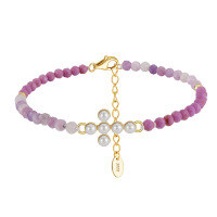 wholesale S925 Sterling Silver Natural Sugilite Cut Round Lilac Freshwater Pearl Cross Pendant-Bread beads 3.0-3.5mm 14K gold &gt; 925 silver