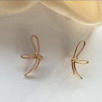 wholesale 925 Sterling Silver Asymmetrical Bow Stud Earrings for Women, Elegant Vintage Minimalist Design Inspired by Social Media Trends-Bowknot earrings (copper plated with gold)