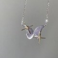 wholesale S925 Sterling Silver Fine Glitter Two-Tone Brushed Butterfly Star Pendant Necklace Retro Minimalist Niche High-End Collarbone Chain-0-0