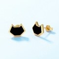wholesale S925 Sterling Silver Japanese New Fashion Minimalist Cute Cat Stud Earrings Women Small Black Onyx Earrings Wholesale Custom-0-1