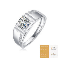 S925 Silver Moissanite Six-Claw Light Luxury Adjustable Ring-R12865 Aria 1 carat (with GRA certificate)