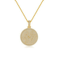 wholesale Metal Material: Sterling Silver Custom Digital Round Tag Cross-Border Europe and America Hip Hop Moissanite Necklace Jewelry for Rappers-[Middle number can be customized] Moissanite gold--shipping in 15 days