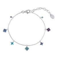 wholesale S925 Sterling Silver Lucky Four-Leaf Flower Mini Bracelet for Women, French Elegant Luxury Gift, Small Niche Design Stackable Hand Jewelry-Multi-Flower Bracelet - Colored Diamond Silver 925 Silver