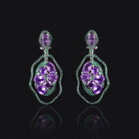 wholesale S925 Sterling Silver European & American Style Personalized Gemstone Earrings with Crystal Diopside, Luxurious and Whitening Earrings for Women-Natural amethyst earrings