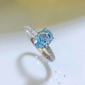wholesale S925 Sterling Silver Zhuo Zhifan High-Carbon Diamond Aqua Blue Zircon 6*8 Elliptical Radiant Ring for Women, Mingyuan Style-0-2
