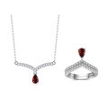 wholesale S925 Sterling Silver Fashion V-Shape Colored Gemstone Jewelry Set with Natural Peridot Garnet and Sapphire Ring and Necklace Set-0-4