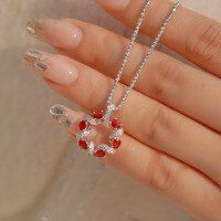 wholesale S925 Sterling Silver Red Elk Full Body Woven Circular Wreath Necklace, Personalized Retro French Luxury Pendant for Women's Commute-BX0217-White Gold 925 Silver