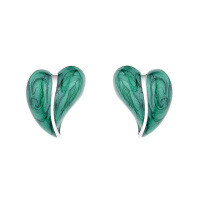 wholesale S925 Sterling Silver Vintage Creative Drip Oil Green Marbled Heart Ear Studs, Trendy and Stylish Design-144FR/approximately 2.1g/pair 925 silver