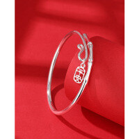 wholesale 999 Solid Silver Open-ended Bamboo Design Bangle for Women, a Gift for Girlfriend Symbolizing Peace and Safety-Silver bracelet about 18.7 grams 999 silver