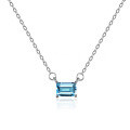 Sterling Silver Natural Blue Topaz Moissanite Necklace Pendant, One Carat Geometric Rectangular Zuma Green Cut-0-3