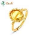 wholesale S925 Silver Light Luxury Synthetic Yellow Crystal Leaf Garland Openable Minimalist Plated Yellow Crystal Tone Geometric Ring-0-0