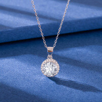 wholesale 925 Sterling Silver Moissanite Diamond Necklace for Women, New Trendy Summer Choker Chain Minimalist Luxury Small Design Pendant-2 carat moissanite diamond necklace 925 silver