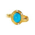 Gold-Plated 925 Silver Women's Turquoise Ring, Distressed Retro Vintage Style-0-1