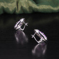 wholesale S925 Sterling Silver Natural Amethyst Earrings New Round European and American Style High-end Stud Earrings for Women-0-1