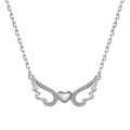 wholesale S925 Sterling Silver Cross-Border Live Streaming Women's Necklace, Unique Design Small Angel Wing Full Diamond Pearl Inlaid Collarbone Chain-0-5