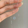 wholesale 925 Sterling Silver Aquamarine Candy Diamond Necklace for Women, Square Diamond-Encrusted Pendant Neck Jewelry Light Luxury Collarbone Chain-0-0