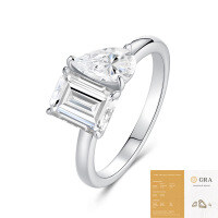 925 Silver Square Moissanite Open Ring, Women's Light Luxury High-End Fashion Minimalist Style.-R15637 Moissanite 6*8+5*8mm (including GRA certification)  US size 8/Hong Kong size 17
