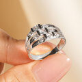 Zircon Geometric Design Three-Row Ring for Women, Light Luxury, Versatile Commuting Style-0-0