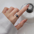 wholesale S925 silver ring for women, Korean-style animal cat blue diamond twist open-ended circle, girly hand accessory J9851-0-1
