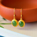 wholesale Gold-plated 925 silver inlaid with cabochon Hetian jade earrings, comes with certificate, Hanfu vintage-style jade ear accessories-0-1