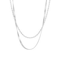 wholesale S925 Sterling Silver 571 Beaded Snake Bone Double Layer Necklace for Women, Minimalist Style, Indie Original, Elegant, Ins High-End Collarbone Chain-silver