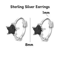 wholesale 925 Silver Women's Four-leaf Clover Heart-shaped Pure Silver Non-removable Ear Cuff Hoop Earrings-Five-pointed star black diamond sterling silver earrings