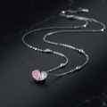 wholesale S925 Sterling Silver Pink Diamond and White Diamond Hearts Together Necklace, Fashionable Sweet Design High-End Sense Collarbone Chain Jewelry-0-0