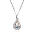 925 Silver Plated Two-Tone Four-Prong Moissanite Pendant Necklace-0-3