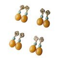 wholesale S925 silver inlaid natural Russian raw amber antique turquoise earrings, vintage-style amber earrings-0-4