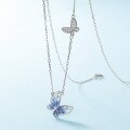 wholesale S925 Sterling Silver Sweet and Versatile Blue Plique-à-Jour Enamel Butterfly Necklace for Women, Fashionable and Elegant, with a Unique Design-0-1