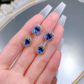 wholesale S925 Sterling Silver Royal Blue 6*8mm Oval Egg-shaped Stud Earrings, Daily Fashion Style-0-3