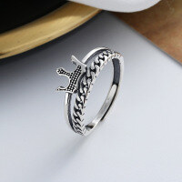 wholesale S925 Sterling Silver Vintage Best-Selling Crown-Shaped Ring, Ins Trendy and Stylish Index Finger Ring for Women-090J/approx. 2.5g>Adjustable opening